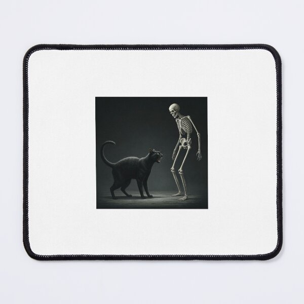 Item preview, Spooky Cat Meets Skeleton – Funny Halloween Illustration designed and sold by WhimsyByPaul.redbubble.com.