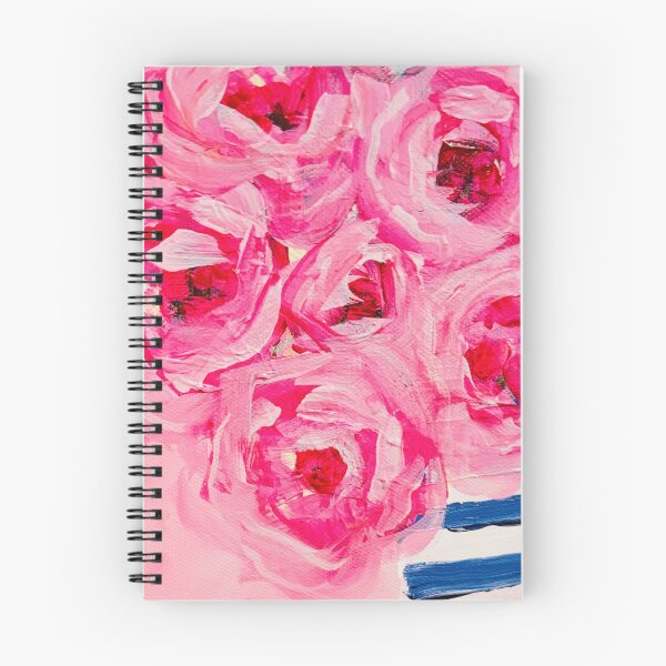 Item preview, Pink Flowers in Blue Stripe Vase designed and sold by SuzieBarker2065.