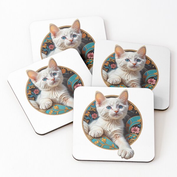 Item preview, Elegant White Cat Art Nouveau Portrait designed and sold by AndreiTS90.