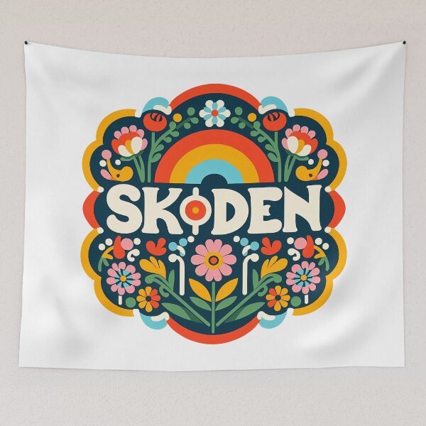 Item preview, SKODEN Teal Meadow Folk Rainbow – Scandinavian Folk Art by heidiannemorris © designed and sold by FOLK ART FUSION by heidiannemorris.