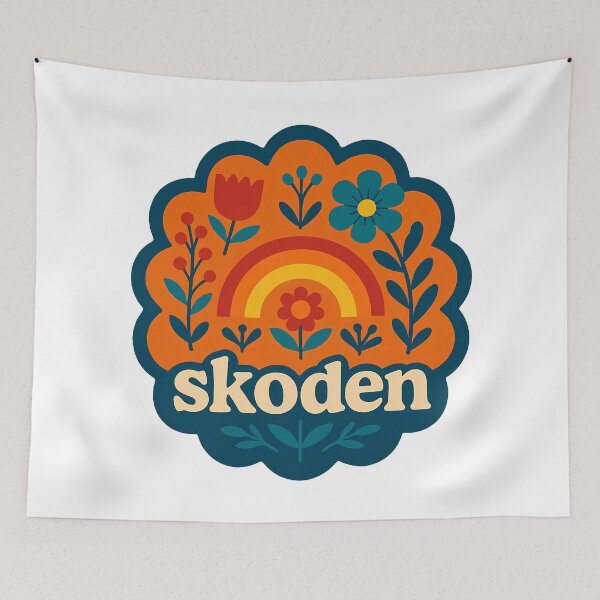 Item preview, SKODEN Warm Sunset Folk Rainbow – Scandinavian Folk Art by heidiannemorris © designed and sold by FOLK ART FUSION by heidiannemorris.