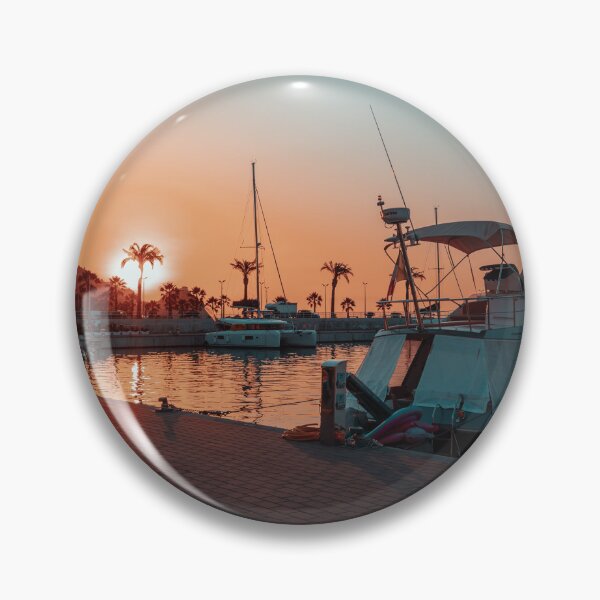 Item preview, Cinematic sunset view of a luxurious motor yacht docked in a Mediterranean marina designed and sold by MDB_Shop.