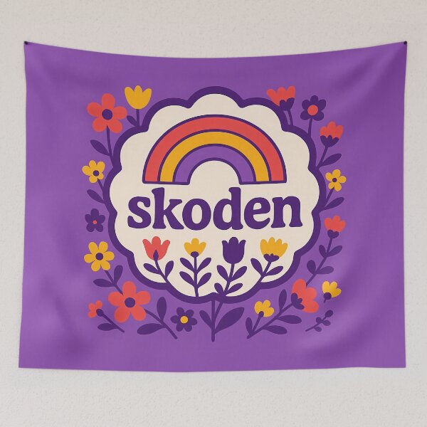 Item preview, SKODEN Purple Garden Folk Rainbow – Scandinavian Folk Art by heidiannemorris © designed and sold by FOLK ART FUSION by heidiannemorris.
