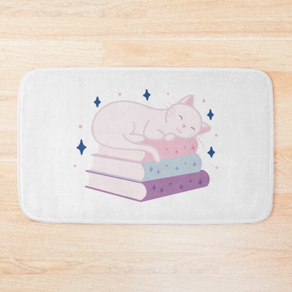 Item preview, cute white cat on a stack of books designed and sold by winterpumpkin.