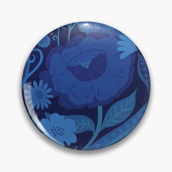 Item preview, Opulent Bohemian 70s Glam Floral - Blue on navy By Cecca Designs designed and sold by Cecca-Designs.