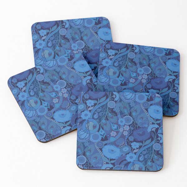 Item preview, Opulent Bohemian 70s Glam Floral - Blue on navy By Cecca Designs designed and sold by Cecca-Designs.