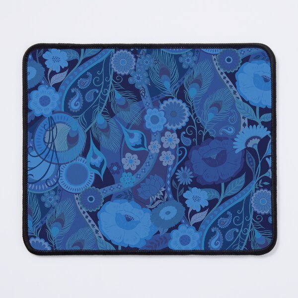 Item preview, Opulent Bohemian 70s Glam Floral - Blue on navy By Cecca Designs designed and sold by Cecca-Designs.