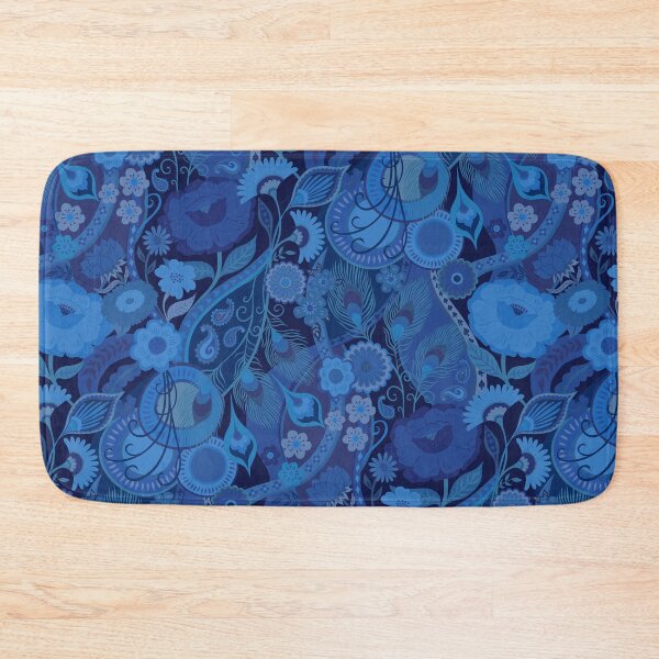Item preview, Opulent Bohemian 70s Glam Floral - Blue on navy By Cecca Designs designed and sold by Cecca-Designs.