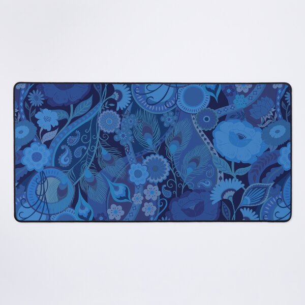 Item preview, Opulent Bohemian 70s Glam Floral - Blue on navy By Cecca Designs designed and sold by Cecca-Designs.