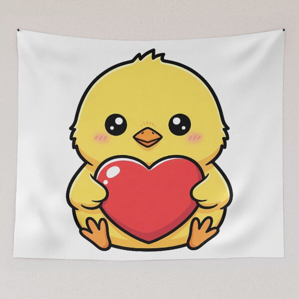 Item preview, Cute Kawaii Chick Holding Heart Cartoon Illustration designed and sold by Cute Stickers Machine.