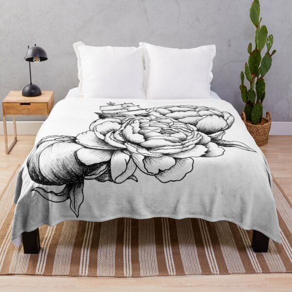 Item preview, Sailing Through a Sea of Peonies - Black and White designed and sold by mickeemariee.