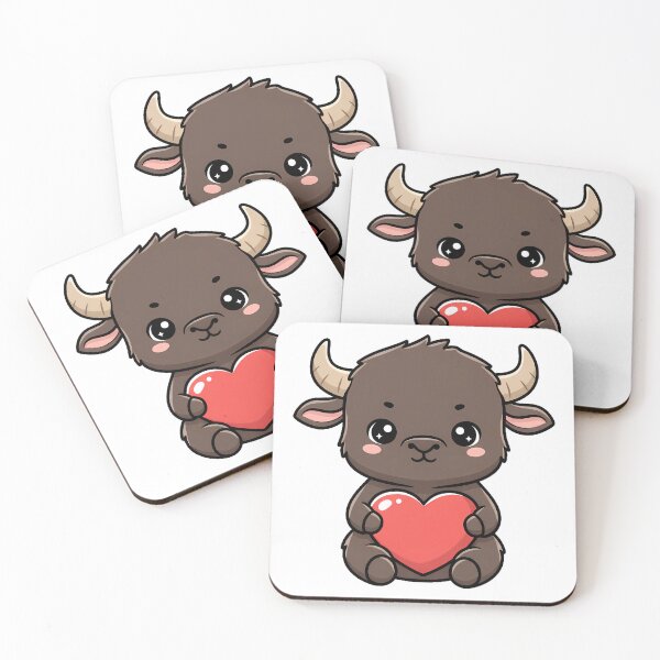 Item preview, Cute Kawaii Buffalo Holding Heart Cartoon Illustration designed and sold by Cute Stickers Machine.