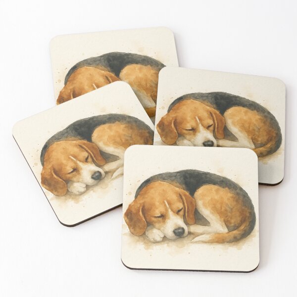 Item preview, Beagle Sleeping Traditional Watercolour Portrait designed and sold by BadaBingBear.