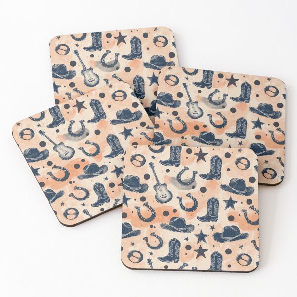Item preview, Cowboy Hats, Boots, Stars and Guitars in Light Orange & Navy – Peachy Keen designed and sold by The Print Parlor.