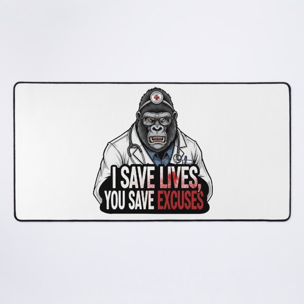 Item preview, I Save Lives You Save Excuses Doctor Gorilla Motivational Design designed and sold by MegzDesign.
