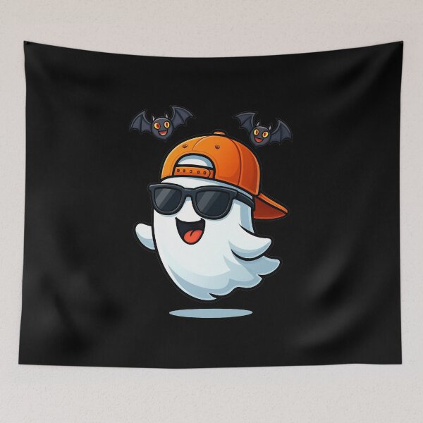 Item preview, Cheerful Cartoon Ghost with Sunglasses and Bats designed and sold by rizalaldisa.