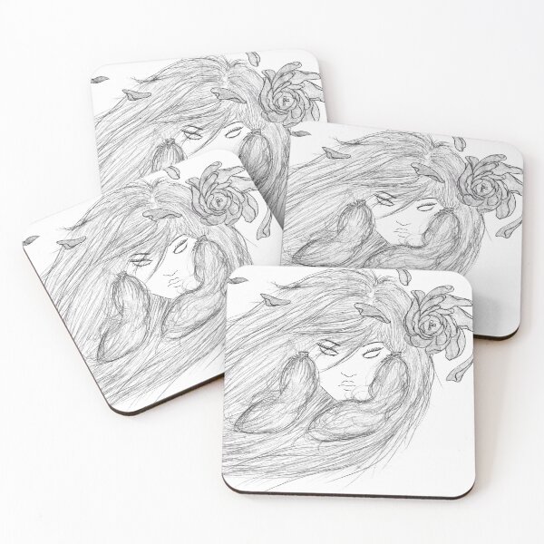 Item preview, Woman Portrait Rose Flying Hair | Pencil Drawing Black and White Romantic Poetic Art designed and sold by Keltoi-art.