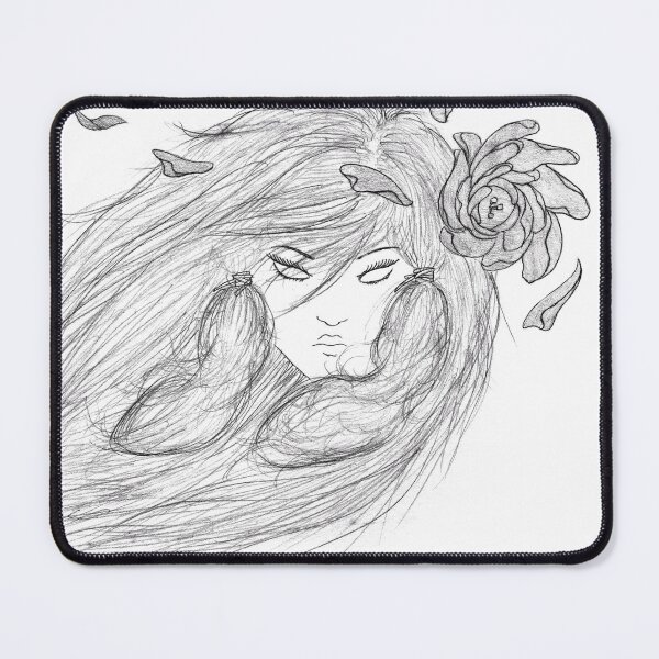 Item preview, Woman Portrait Rose Flying Hair | Pencil Drawing Black and White Romantic Poetic Art designed and sold by Keltoi-art.