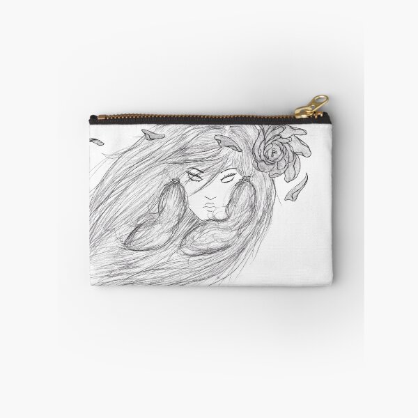 Item preview, Woman Portrait Rose Flying Hair | Pencil Drawing Black and White Romantic Poetic Art designed and sold by Keltoi-art.