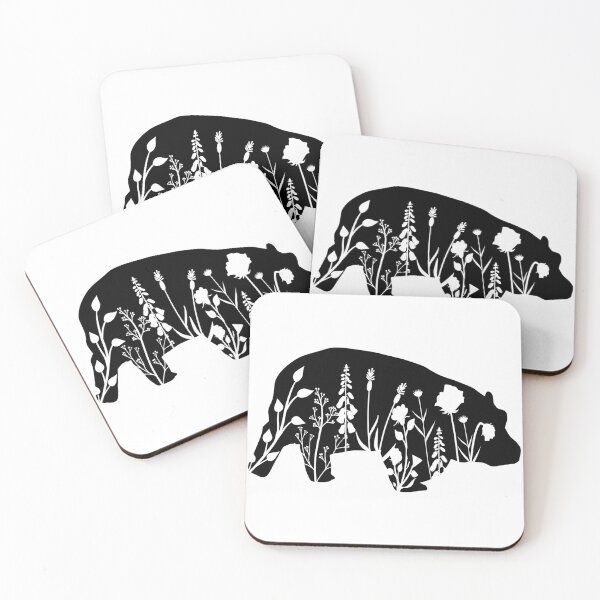 Item preview, Floral Hippo Silhouette – Black Hippopotamus with White Wildflowers designed and sold by EmeraldeaArt.
