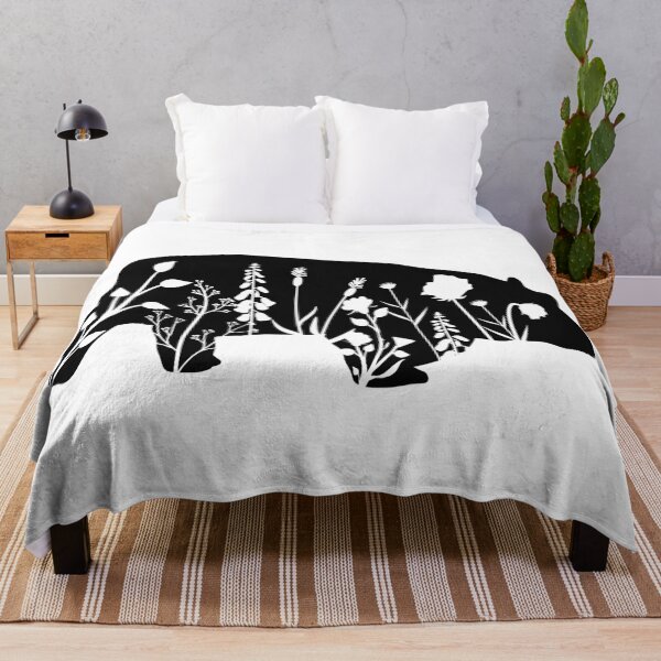 Item preview, Floral Hippo Silhouette – Black Hippopotamus with White Wildflowers designed and sold by EmeraldeaArt.
