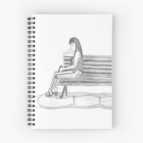 Item preview, On a Bench Surreal Solitude Drawing Black & White | Woman Giant Hand Control Art designed and sold by Keltoi-art.