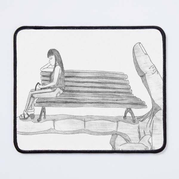 Item preview, On a Bench Surreal Solitude Drawing Black & White | Woman Giant Hand Control Art designed and sold by Keltoi-art.