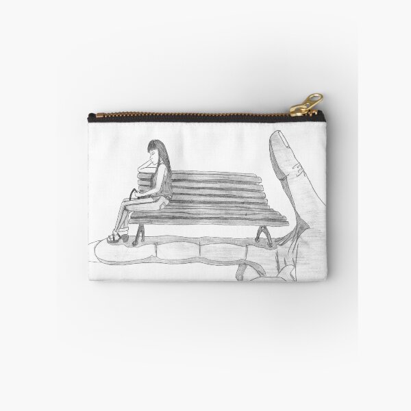 Item preview, On a Bench Surreal Solitude Drawing Black & White | Woman Giant Hand Control Art designed and sold by Keltoi-art.