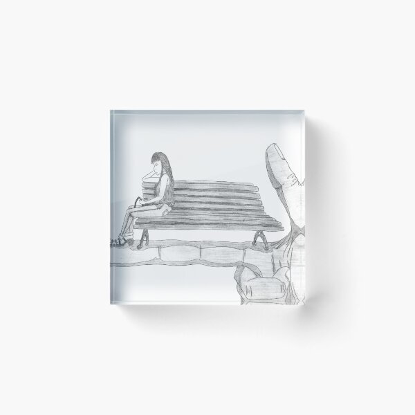 Item preview, On a Bench Surreal Solitude Drawing Black & White | Woman Giant Hand Control Art designed and sold by Keltoi-art.