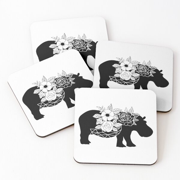 Item preview, Floral Hippo Silhouette – Black Adult Hippopotamus Side Profile designed and sold by EmeraldeaArt.