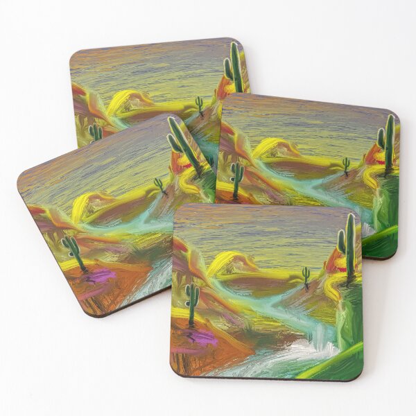 Item preview, Desert Landscape Waterfall Digital Painting | Impressionist Art Bright Colors Cactus designed and sold by Keltoi-art.