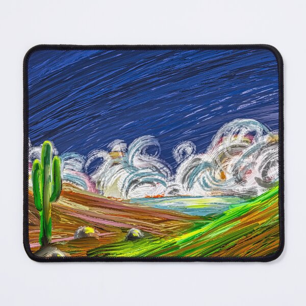 Item preview, Night Landscape Expressionist Digital Painting | Starry Sky Cactus Wall Art designed and sold by Keltoi-art.