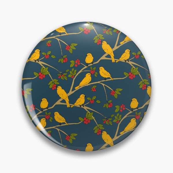 Item preview, Yellow Bird and Red Berries Pattern on Blue Gray designed and sold by JuicyBeasty.