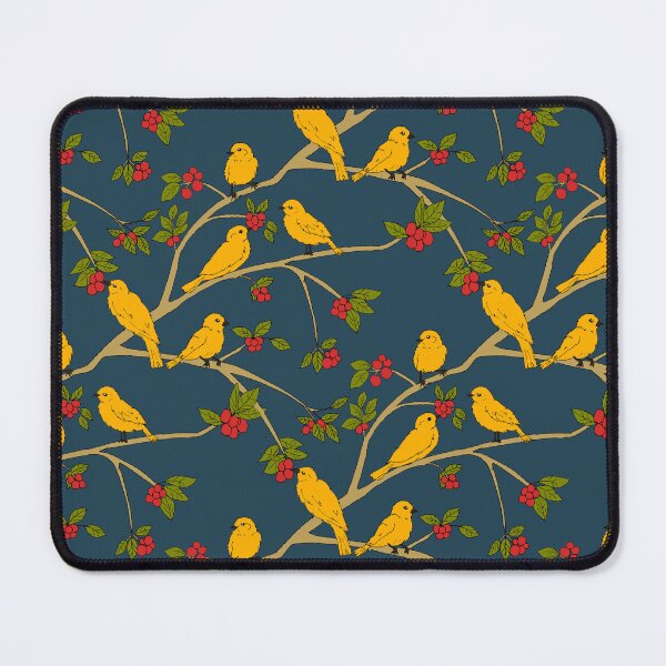Item preview, Yellow Bird and Red Berries Pattern on Blue Gray designed and sold by JuicyBeasty.