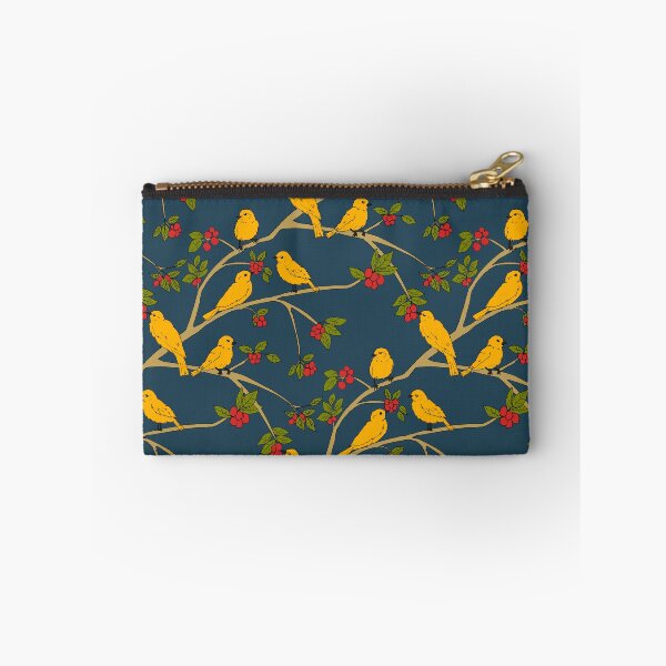 Item preview, Yellow Bird and Red Berries Pattern on Blue Gray designed and sold by JuicyBeasty.