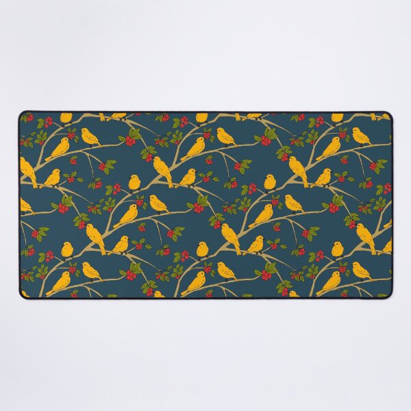 Item preview, Yellow Bird and Red Berries Pattern on Blue Gray designed and sold by JuicyBeasty.
