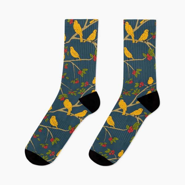 Item preview, Yellow Bird and Red Berries Pattern on Blue Gray designed and sold by JuicyBeasty.