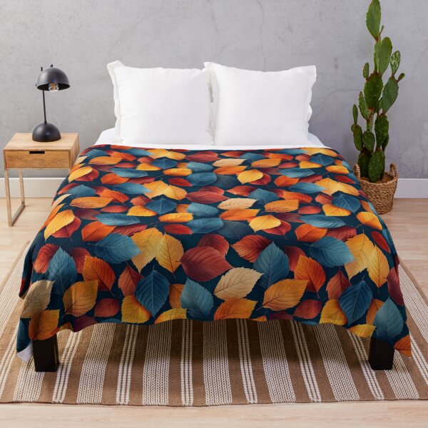 Item preview, Colorful Autumn Leaves Blue and Orange Pattern designed and sold by NTGUILTY.
