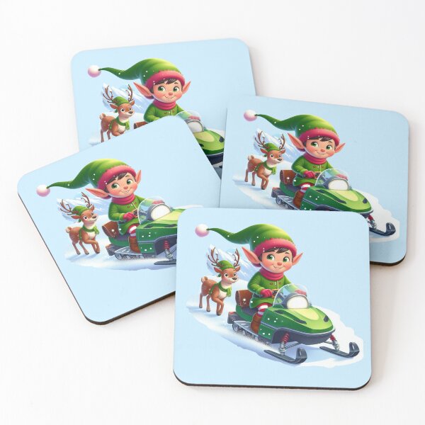 Item preview, Christmas Elf Riding Snowmobile designed and sold by Myra365Art.