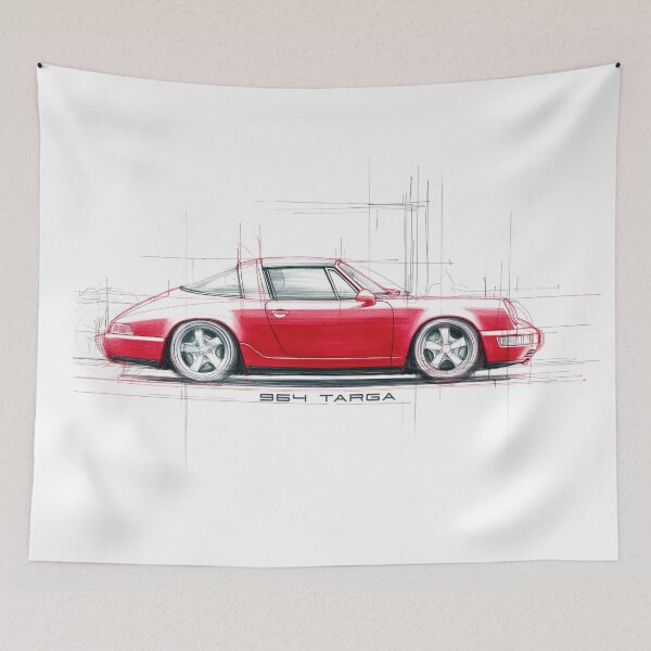 Item preview, Vintage Porsche 911 Targa sketch illustration designed and sold by blackdogshop.