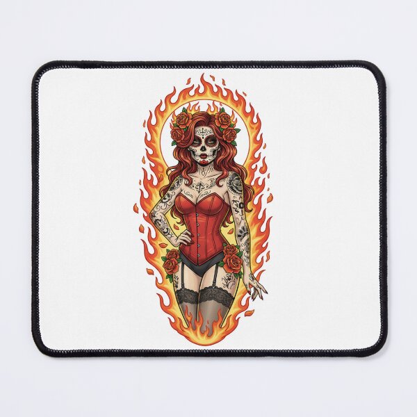 Item preview, Fire Skull Girl – Flaming Sugar Skull, Dark Feminine Power Art designed and sold by BellaAbreu8.