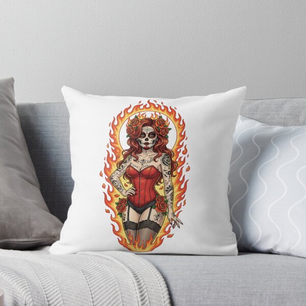 Item preview, Fire Skull Girl – Flaming Sugar Skull, Dark Feminine Power Art designed and sold by BellaAbreu8.
