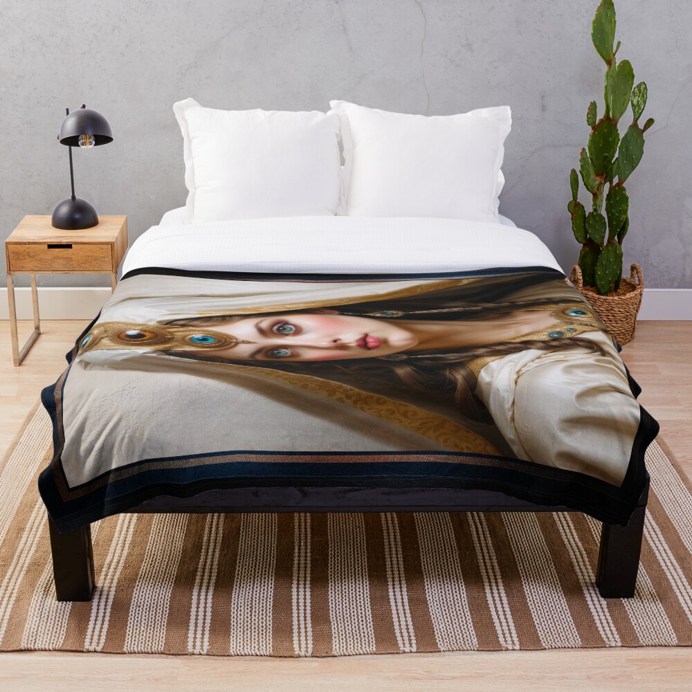 Portrait Of The High Priestess Of The Orlion Order AI Concept Art by Xzendor7 Wall Decor Art Print Decorative Art Print Throw Blanket