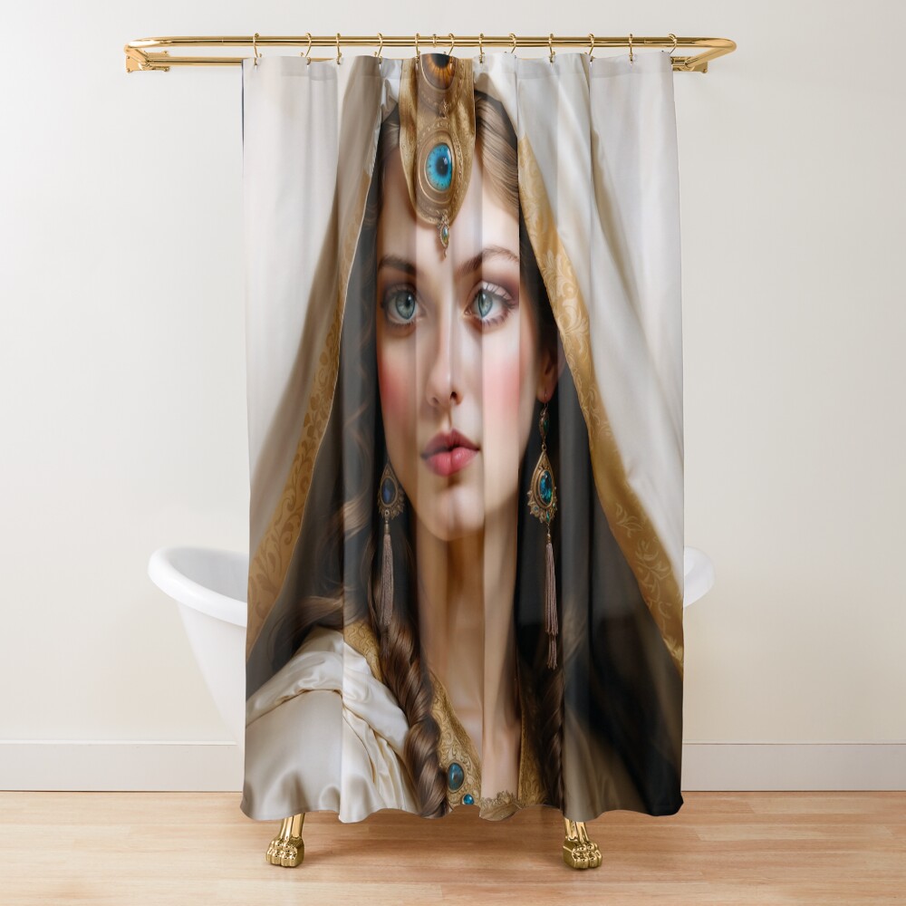Portrait Of The High Priestess Of The Orlion Order AI Concept Art by Xzendor7 Wall Decor Art Print Decorative Art Print Shower Curtain