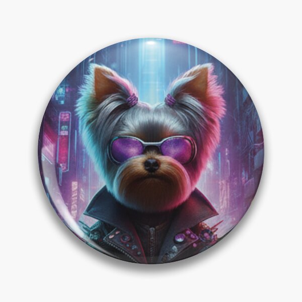Item preview, Cyberpunk Yorkshire Dog - Neon City Synthwave Art designed and sold by Heleniya.