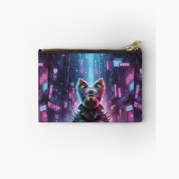 Item preview, Cyberpunk Yorkshire Dog - Neon City Synthwave Art designed and sold by Heleniya.