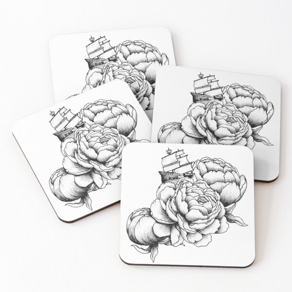 Item preview, Sailing Through a Sea of Peonies - Black and White designed and sold by mickeemariee.