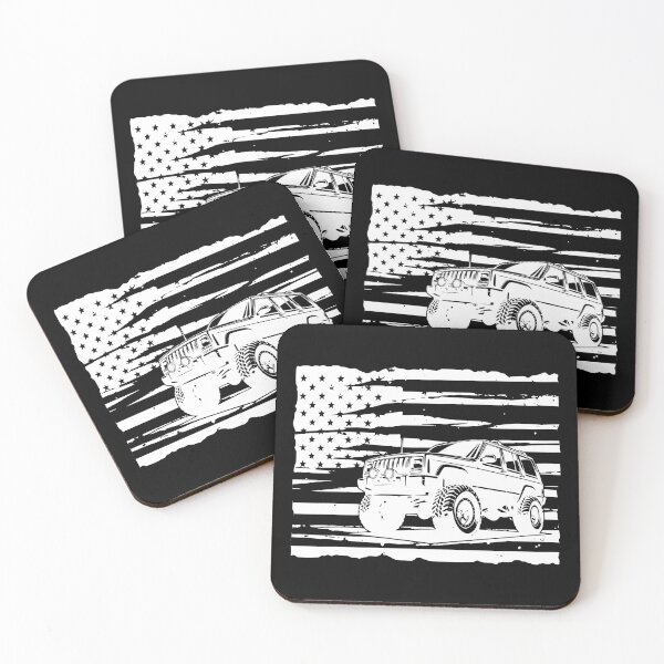 Item preview, Cherokee XJ Distressed American Flag 4x4 Off-Road Vehicle Black Lines designed and sold by Off-Road-Zone.