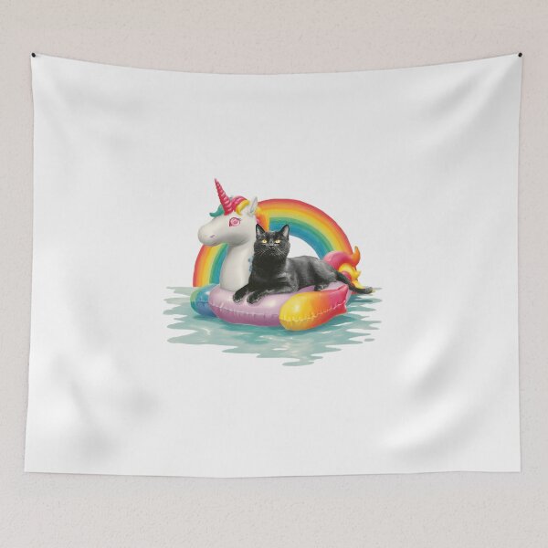 Item preview, Black Cat Rainbow Unicorn Floatie designed and sold by WolfmanProphecy.