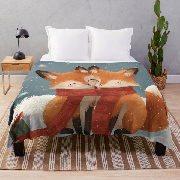 Item preview, Fox Couple Wrapped in Christmas Scarf – Winter Love designed and sold by WildlifeWhimsy.